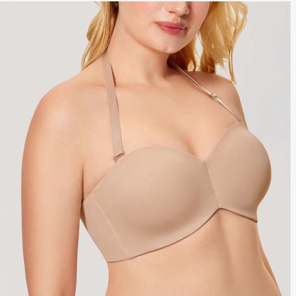 NEW Nude Convertible Bra NWT Strapless Halter Adjustable Tan Underwire 32DD
